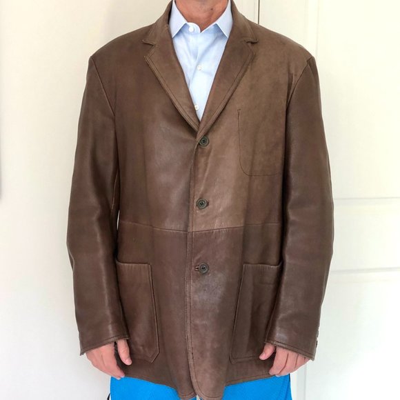 Donna Karan Variegated Brown Leather Jacket.
